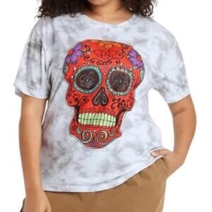 Fosoros Galileo NEW Candy Skull Gray Tie Dye Short Sleeve Tee Medium